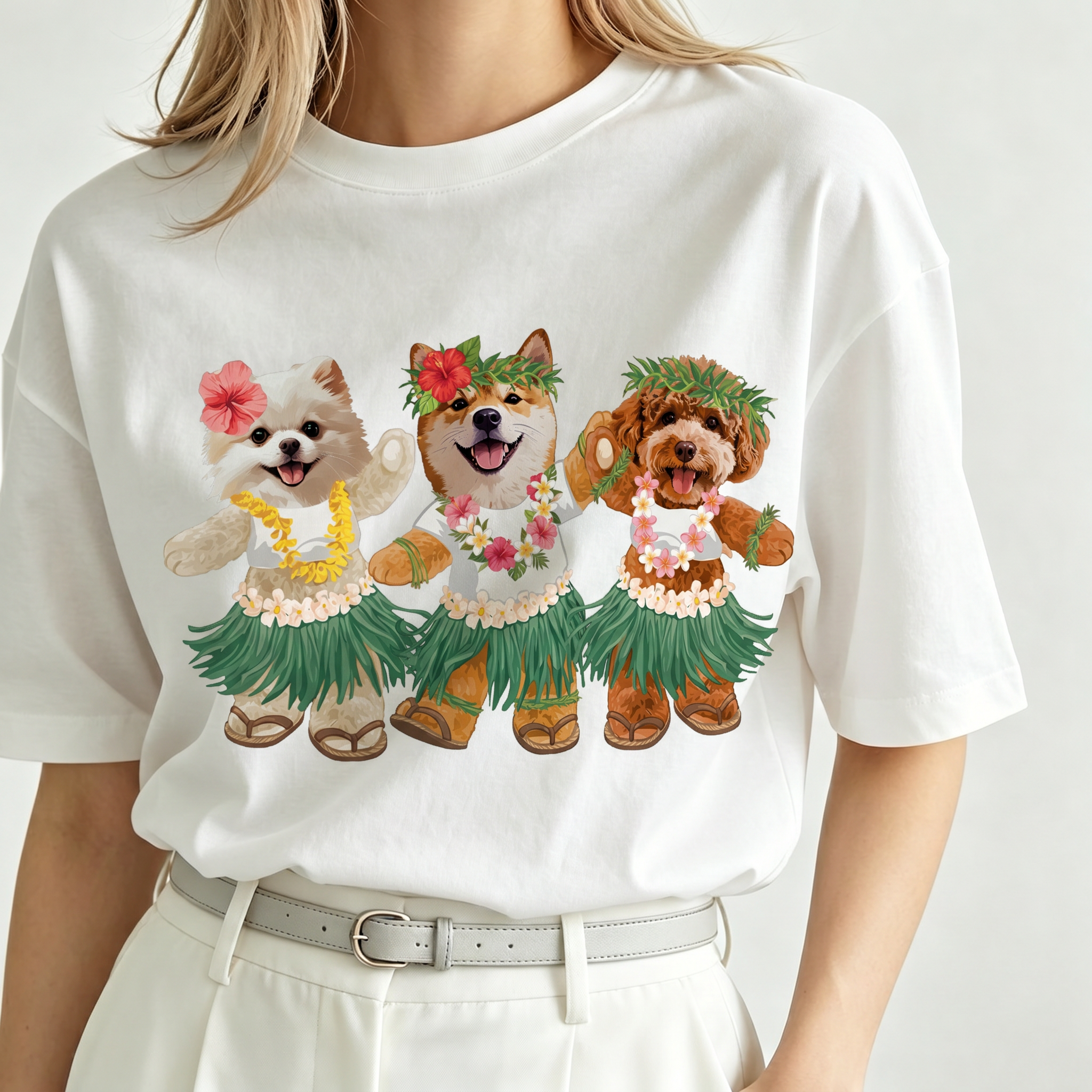 カスタムフワモコ部   Alohaわんこパーティー  プレミアムTシャツ  3頭デザイン 260610-3