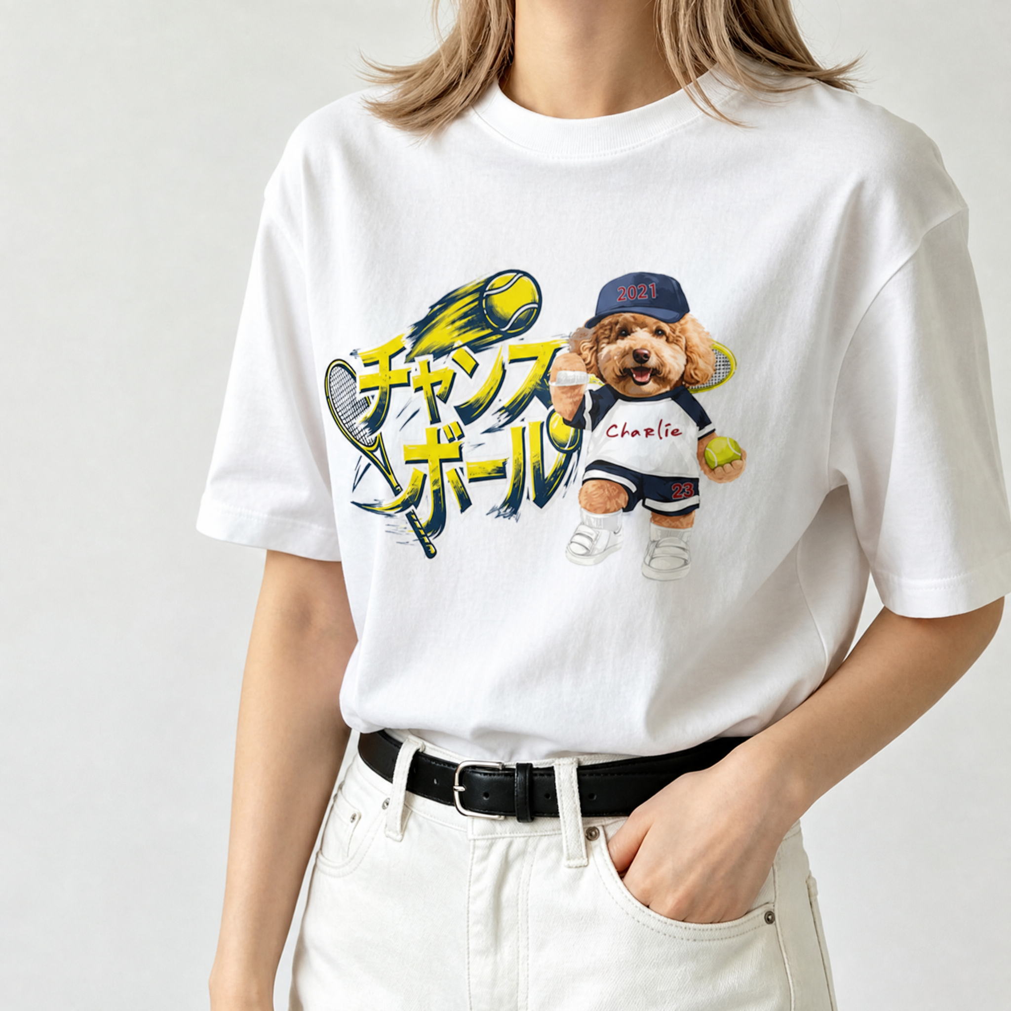 カスタムフワモコ部 テニス プレミアムTシャツ  1頭デザイン 260520-4