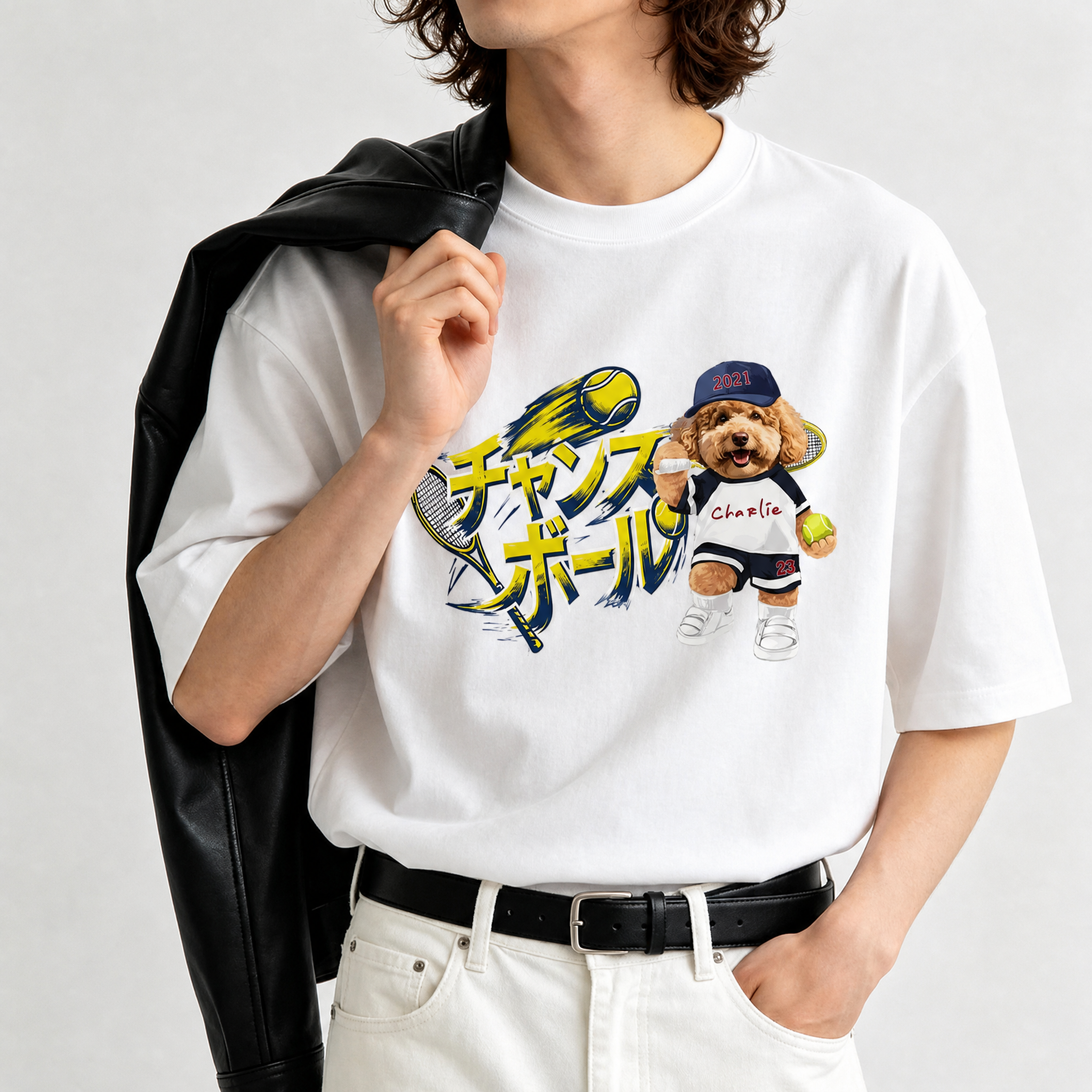 カスタムフワモコ部 テニス プレミアムTシャツ  1頭デザイン 260520-4