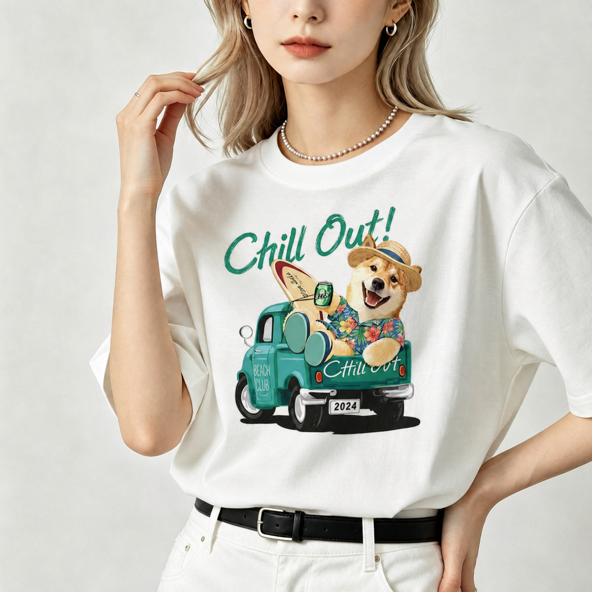 カスタムフワモコ部 ビーチタイム プレミアムTシャツ  1頭デザイン 260520-3