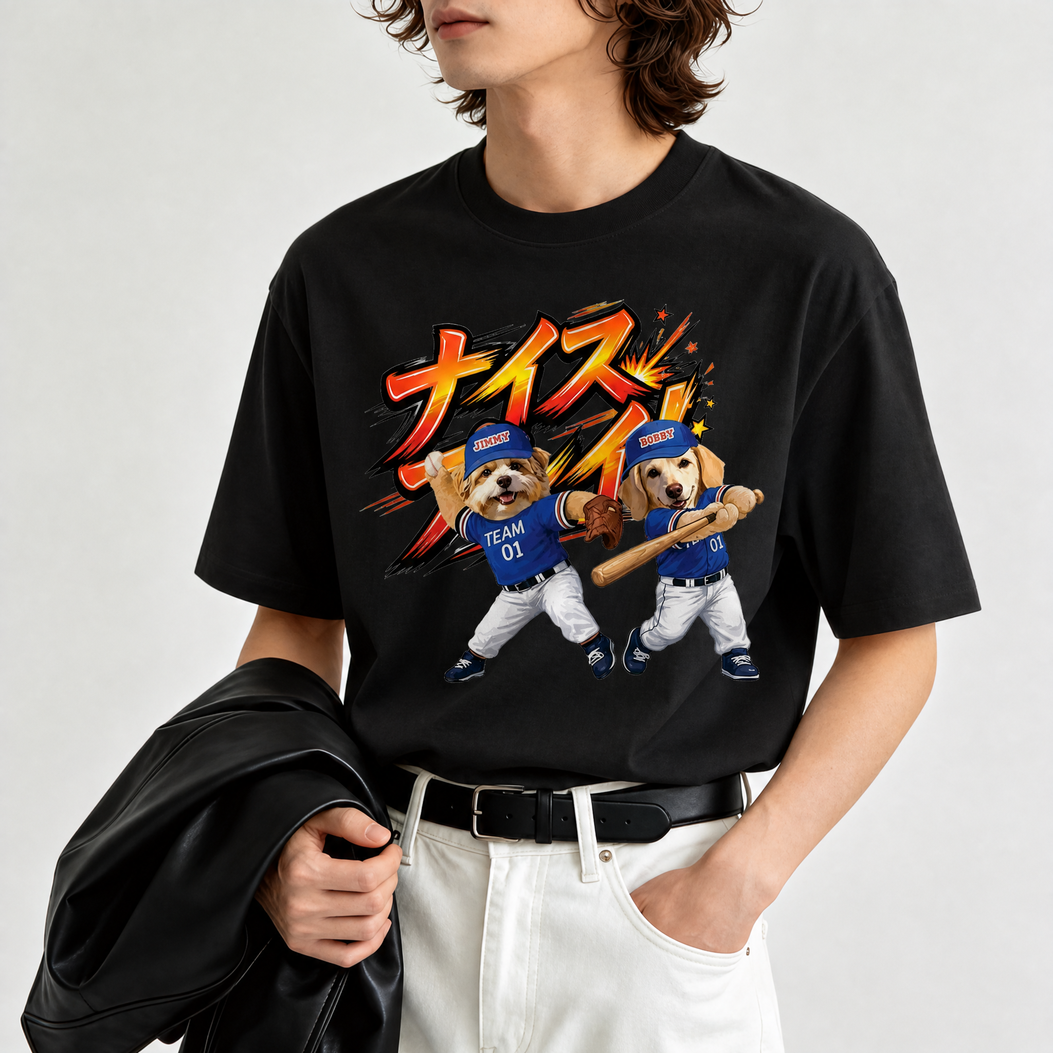 カスタムフワモコ部 野球少年 プレミアムTシャツ  2頭デザイン 260520-7