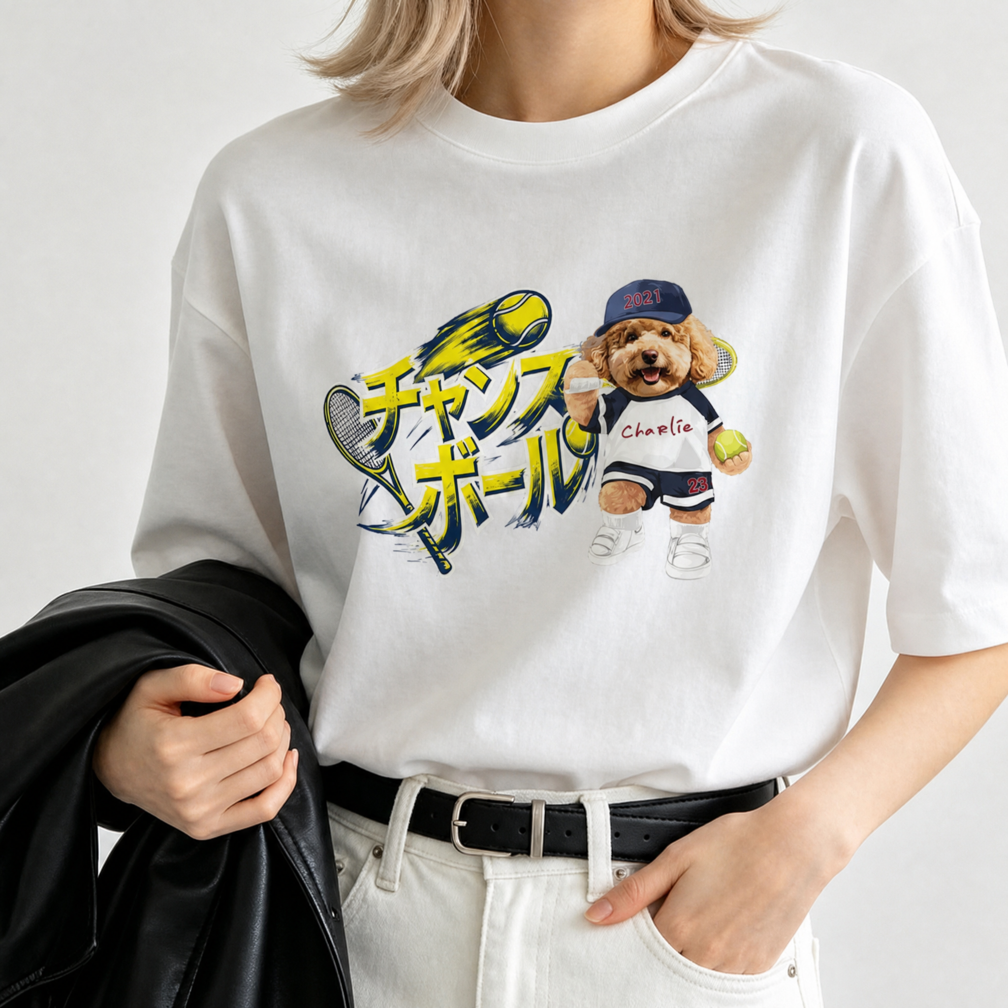 カスタムフワモコ部 テニス プレミアムTシャツ  1頭デザイン 260520-4