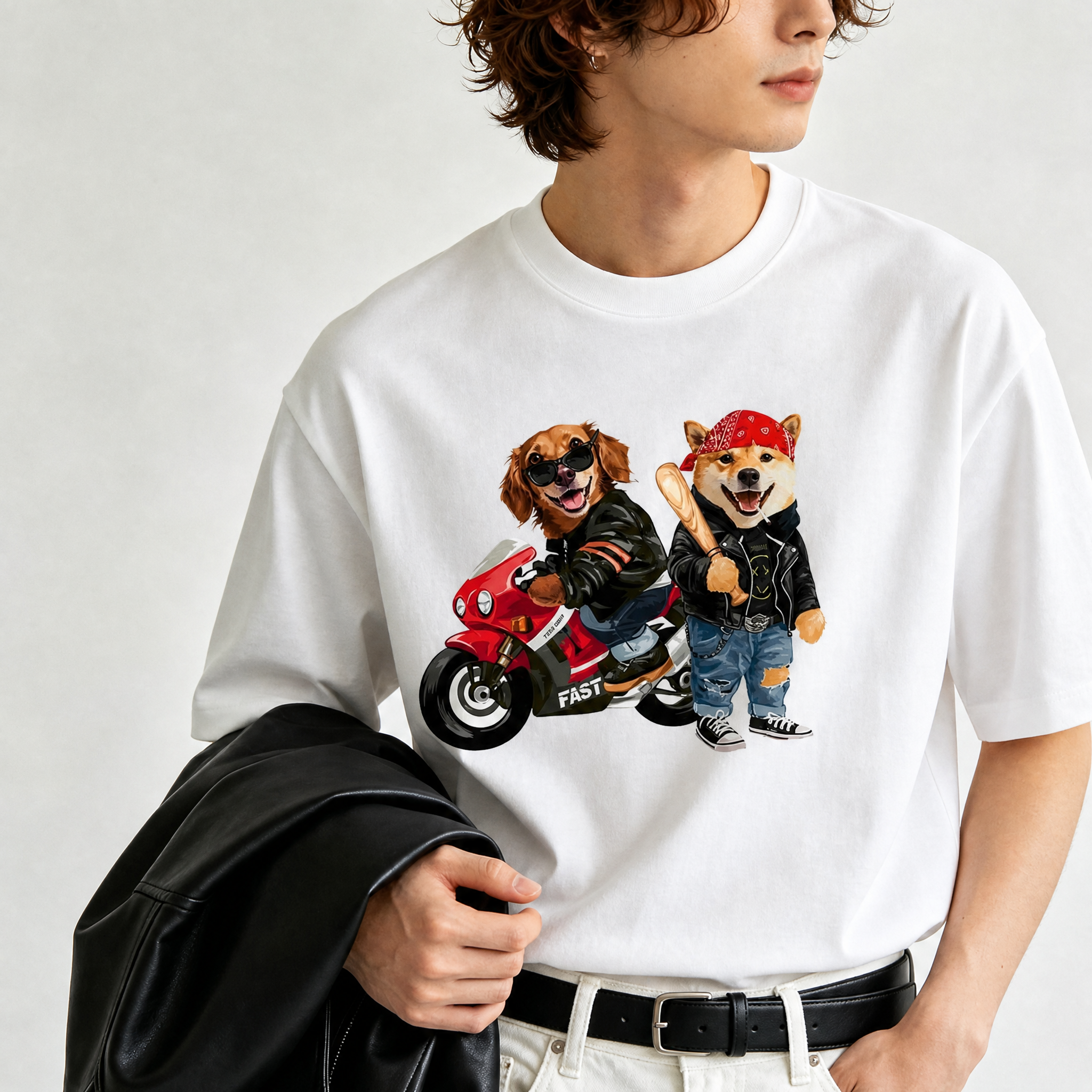 カスタムフワモコ部 アメリカンライダー プレミアムTシャツ  2頭デザイン 260520-6