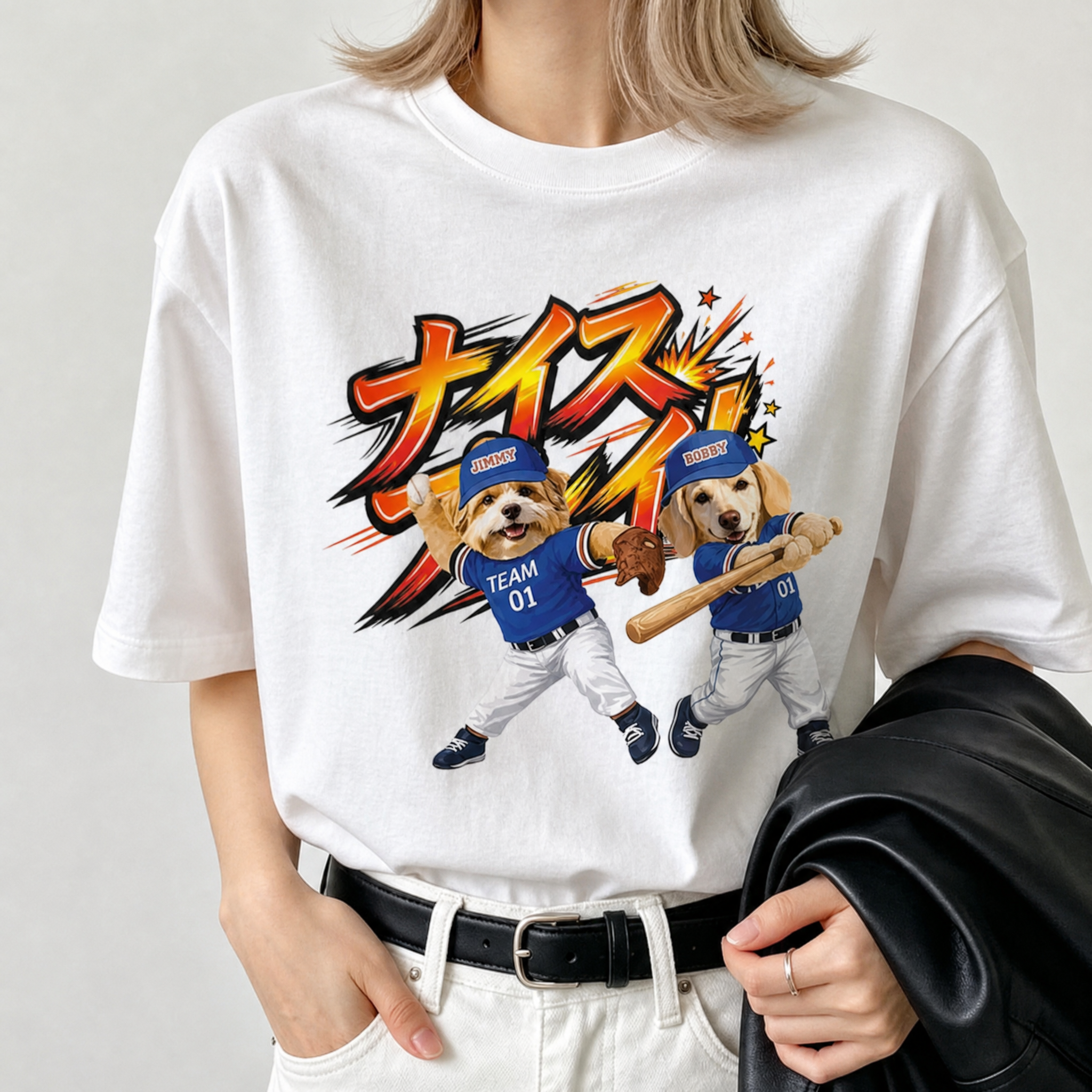 カスタムフワモコ部 野球少年 プレミアムTシャツ  2頭デザイン 260520-7