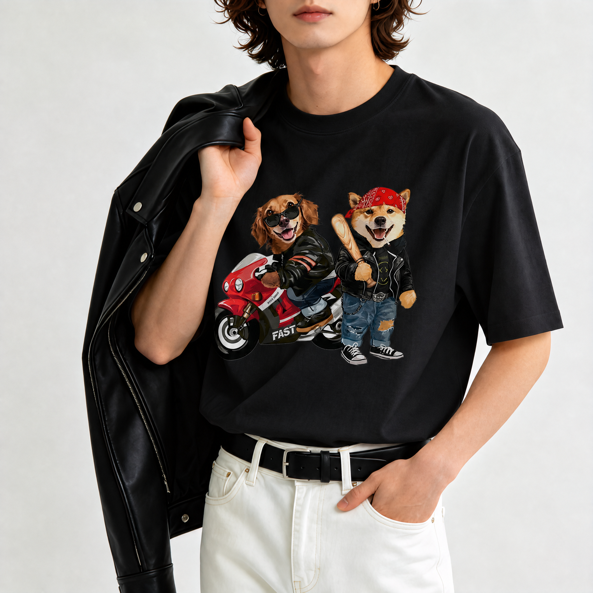 カスタムフワモコ部 アメリカンライダー プレミアムTシャツ  2頭デザイン 260520-6