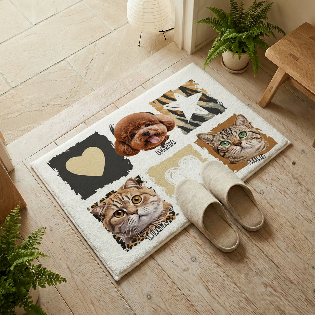 カスタムフワモコ部  玄関マット 長方形  【3頭デザイン】26112-2