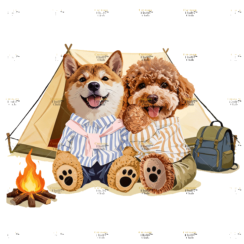 カスタムフワモコ部 　パーカー  キャンプ  2頭デザイン 26121-4