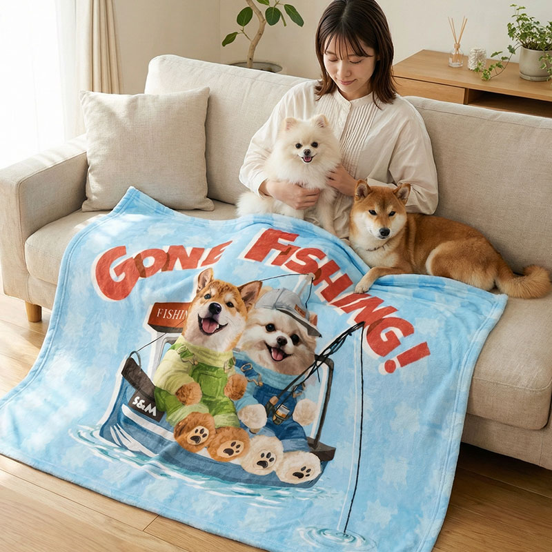 カスタムフワモコ部 　膝掛け ひざ掛け   【2頭デザイン】26131-3