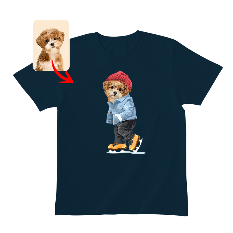 カスタムFluffyClub クラシックTシャツ 赤いニット帽 １頭デザイン #250123-4