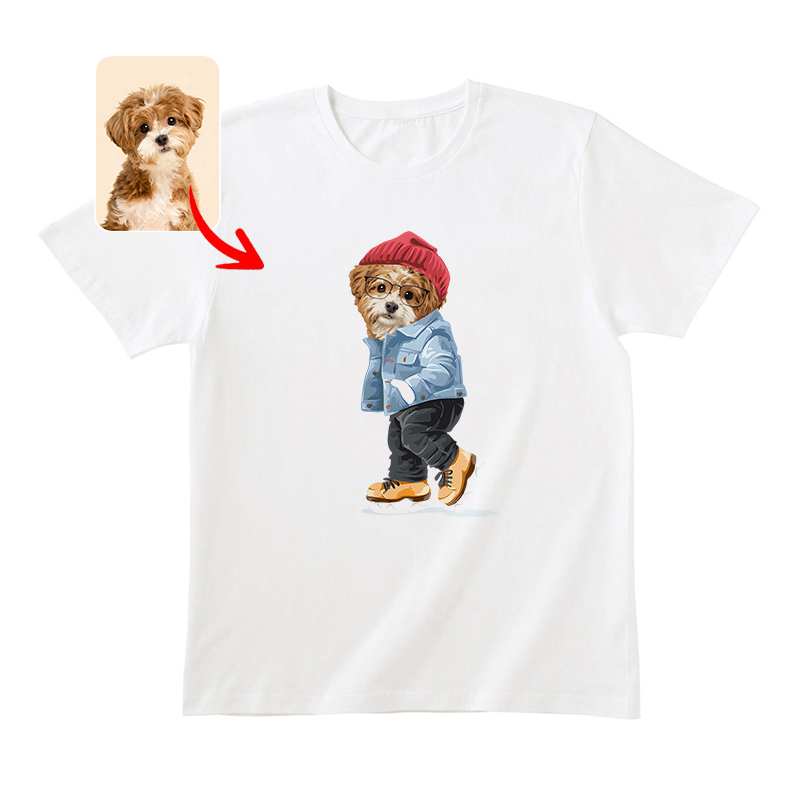 カスタムFluffyClub クラシックTシャツ 赤いニット帽 １頭デザイン #250123-4