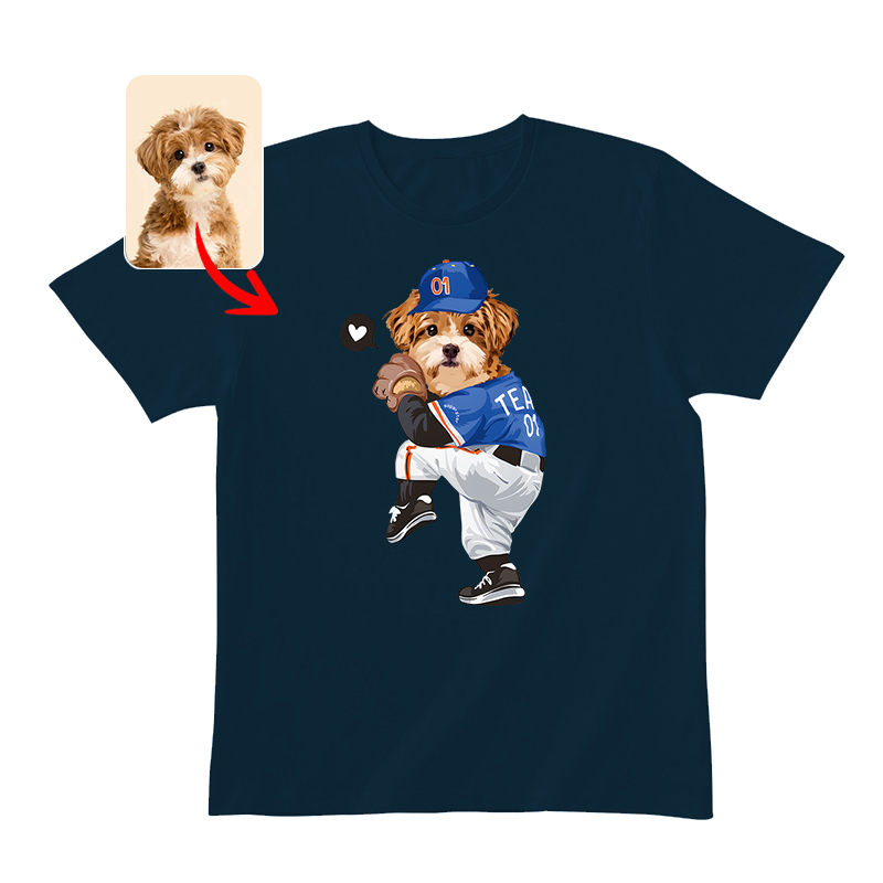 カスタムFluffyClub クラシックTシャツ 野球ピッチャー １頭デザイン #250123-1