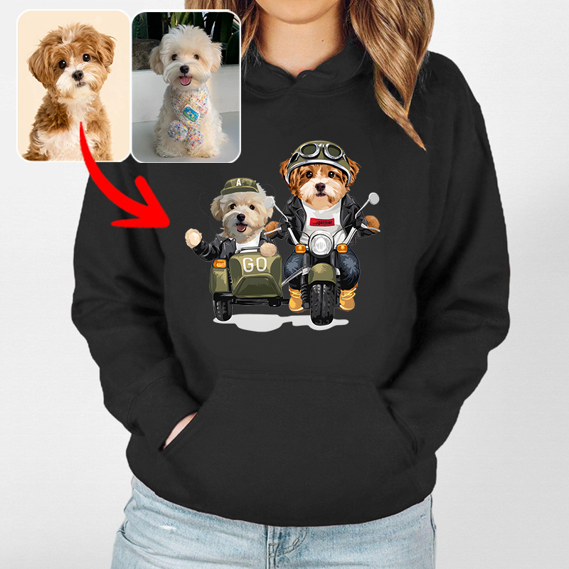 カスタムフワモコ部 　パーカー バイクに乗る 2頭デザイン0123-16