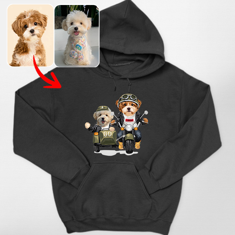 カスタムフワモコ部 　パーカー バイクに乗る 2頭デザイン0123-16