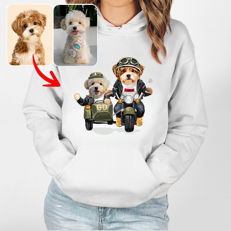 カスタムフワモコ部 　パーカー バイクに乗る 2頭デザイン0123-16