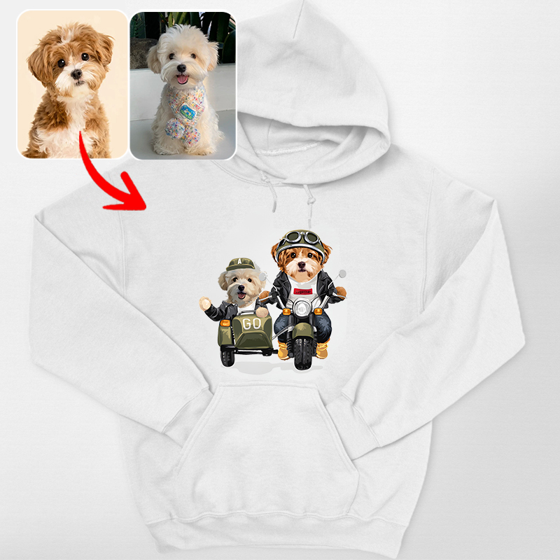 カスタムフワモコ部 　パーカー バイクに乗る 2頭デザイン0123-16
