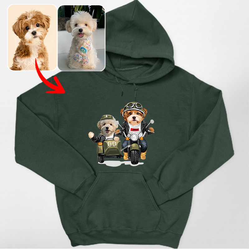 カスタムフワモコ部 　パーカー バイクに乗る 2頭デザイン0123-16