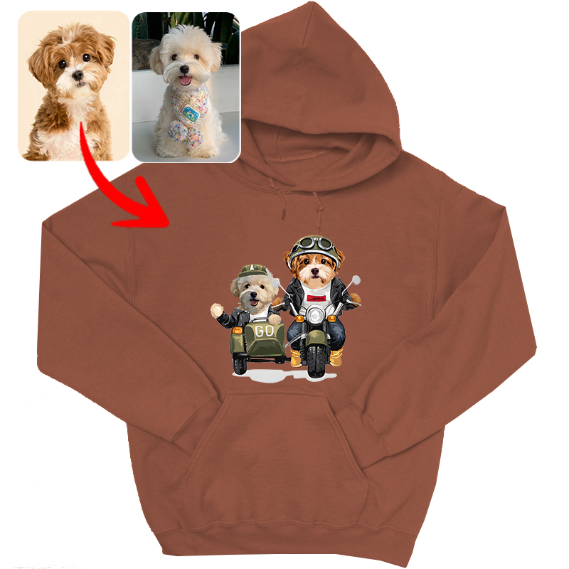 カスタムフワモコ部 　パーカー バイクに乗る 2頭デザイン0123-16