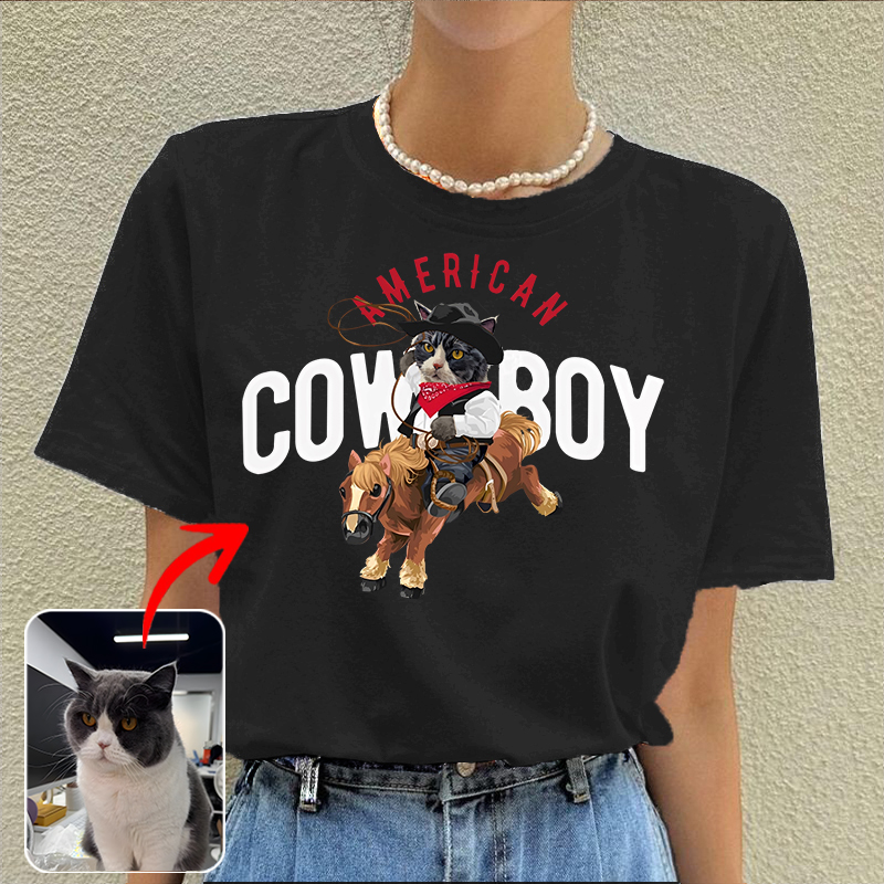 カスタムフワモコ部  プレミアムTシャツ Horseback Cowboy  1頭デザイン 0305-2-3