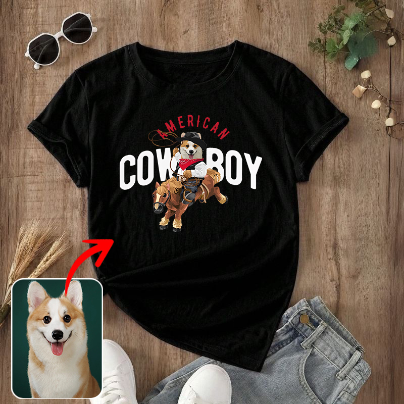カスタムフワモコ部  プレミアムTシャツ Horseback Cowboy  1頭デザイン 0305-2-3