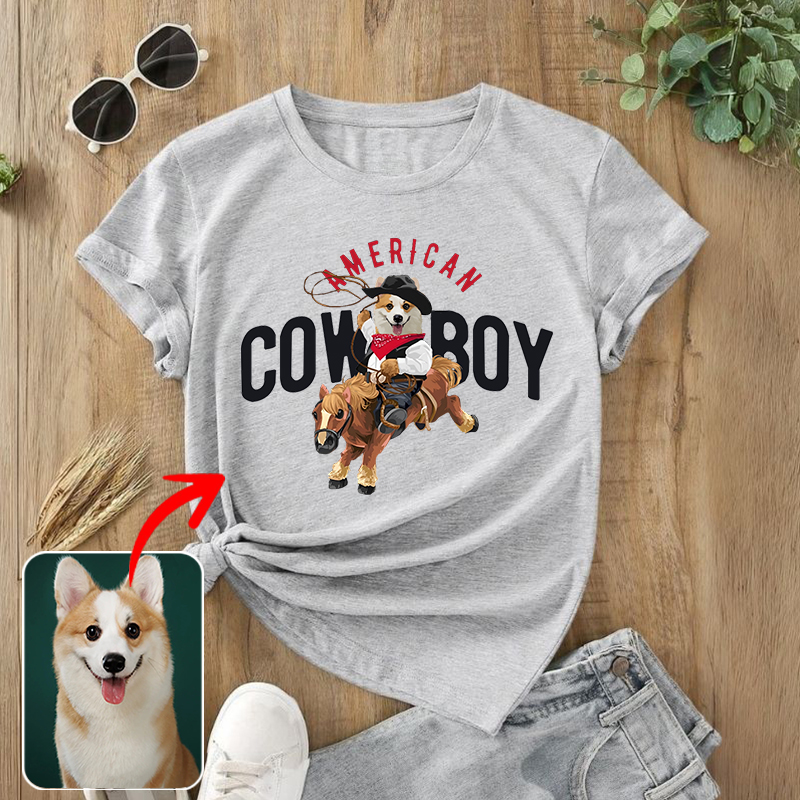 カスタムフワモコ部  プレミアムTシャツ Horseback Cowboy  1頭デザイン 0305-2-3