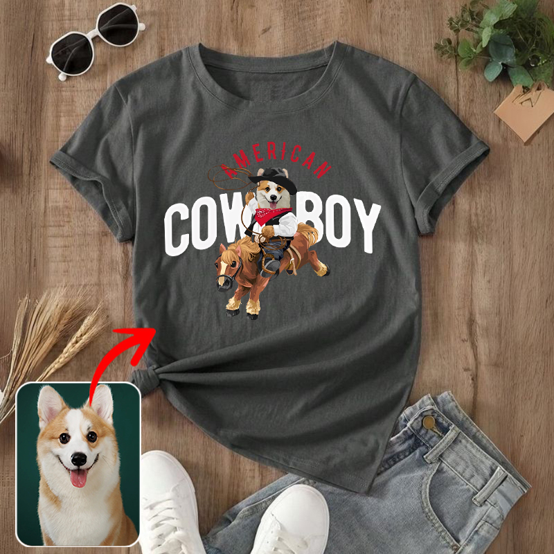 カスタムフワモコ部  プレミアムTシャツ Horseback Cowboy  1頭デザイン 0305-2-3
