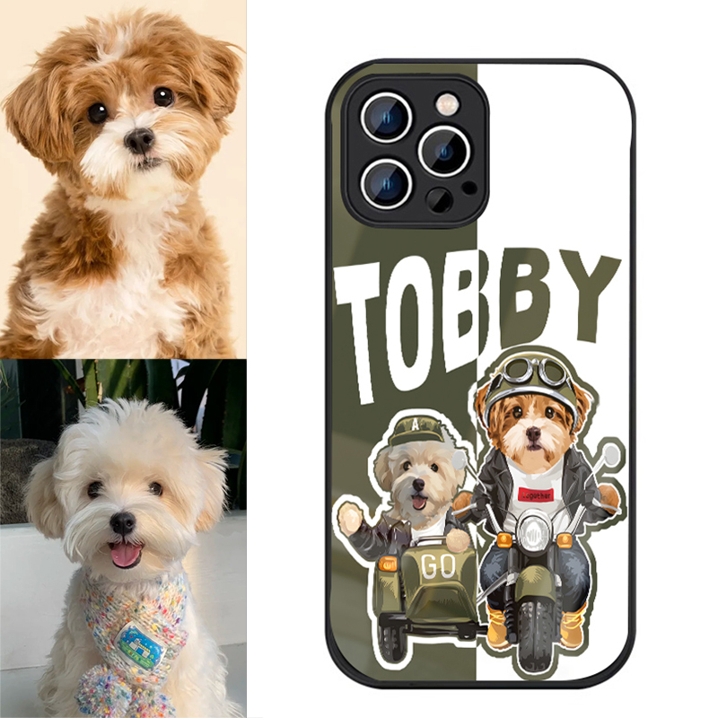 カスタムフワモコ部   ガラス・チェーンショルダー付きiPhoneケース  バイクに乗る0310-1-1