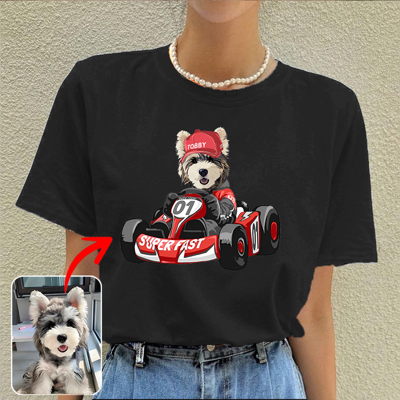 カスタムフワモコ部  プレミアムTシャツ   四輪レース  1頭デザイン 0316-2-1