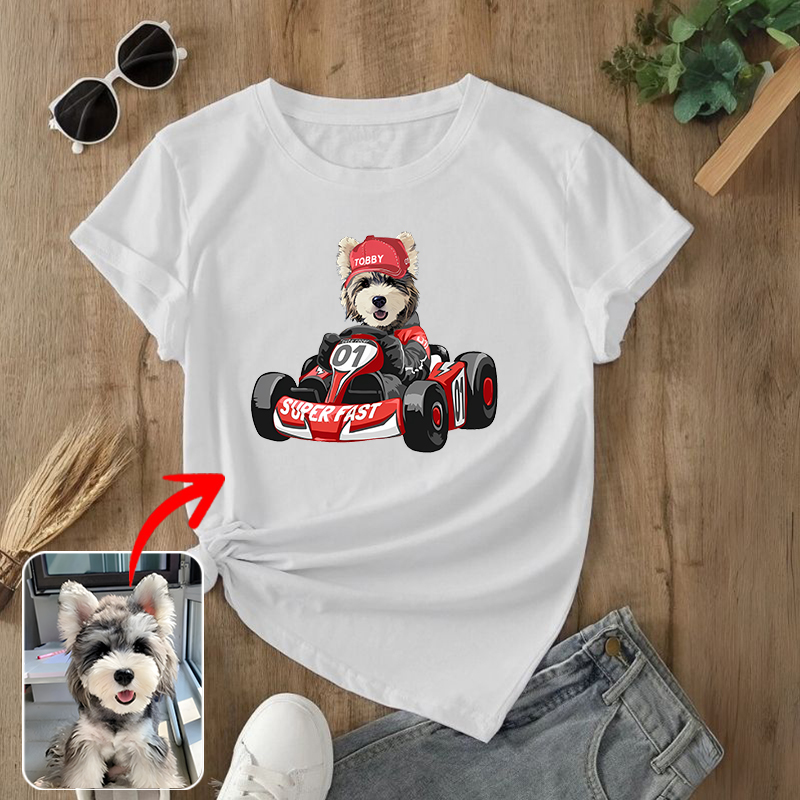 カスタムフワモコ部  プレミアムTシャツ   四輪レース  1頭デザイン 0316-2-1