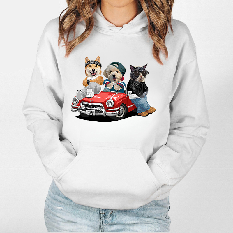 カスタムフワモコ部 　パーカー 一緒に旅行する 3頭デザイン0313-1-2