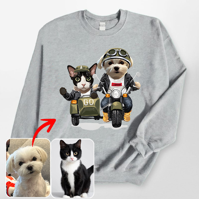 カスタムフワモコ部 　トレーナー  バイクに乗る 2頭デザイン0206-6