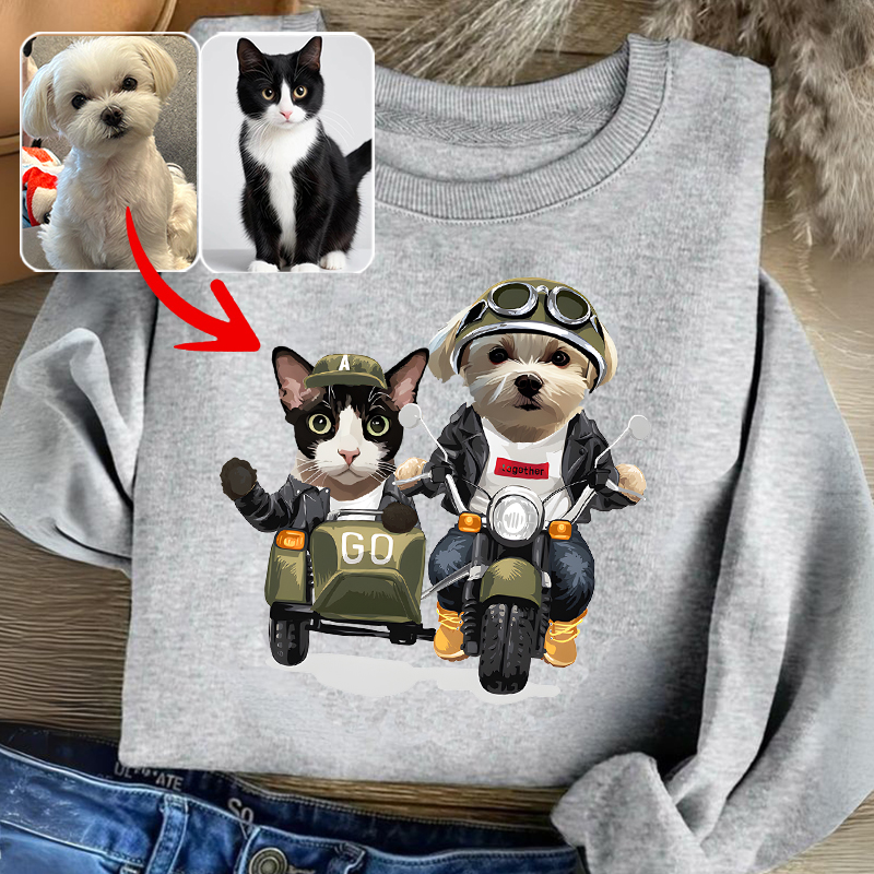 カスタムフワモコ部 　トレーナー  バイクに乗る 2頭デザイン0206-6