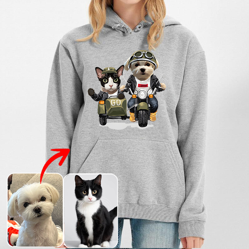 カスタムフワモコ部 　パーカー バイクに乗る 2頭デザイン0123-16