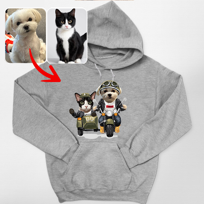 カスタムフワモコ部 　パーカー バイクに乗る 2頭デザイン0123-16