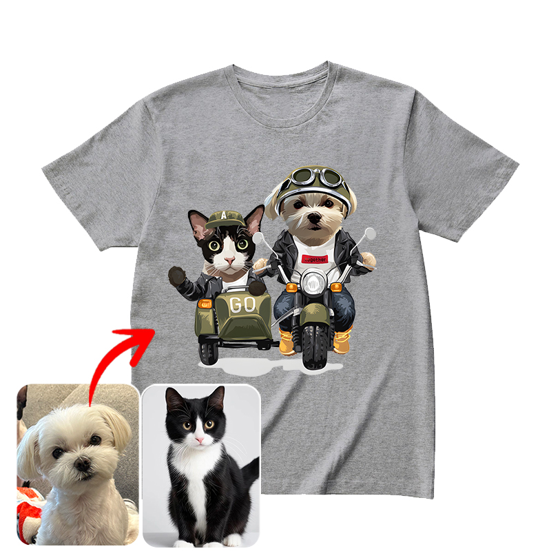 カスタムフワモコ部  クラシックTシャツ バイクに乗る 2頭デザイン #250123-6