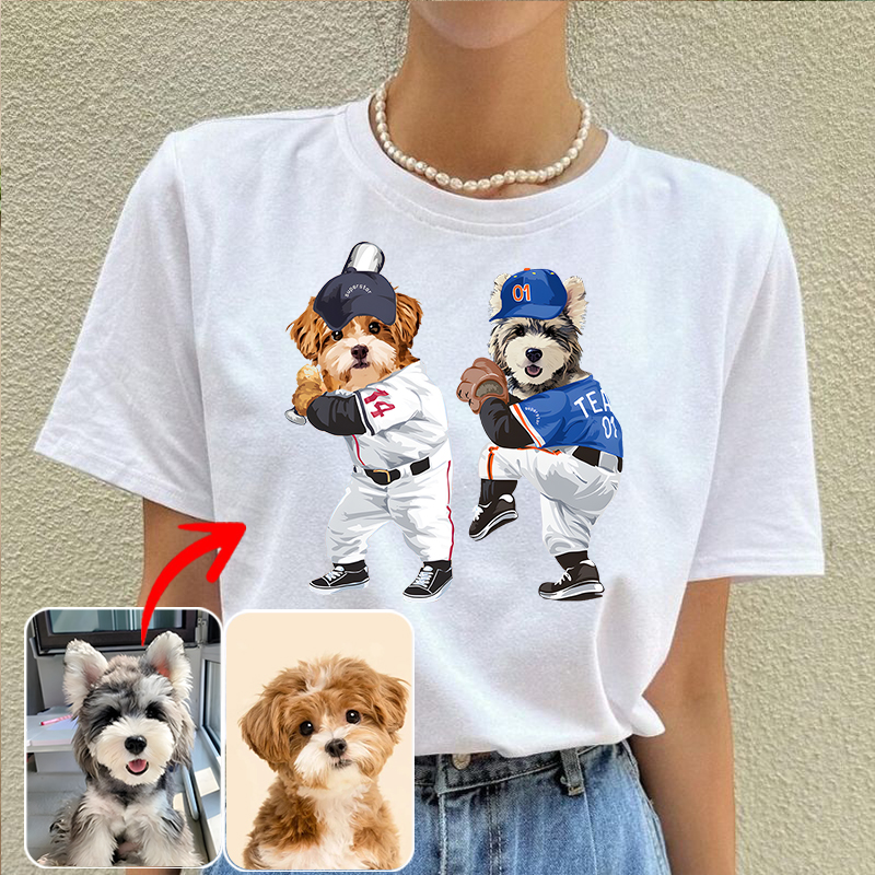 カスタムフワモコ部  プレミアムTシャツ  野球  2頭デザイン #210-1-2