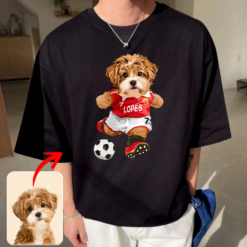 カスタムフワモコ部  プレミアムTシャツ  サッカーシュート  1頭デザイン 0316-2-2