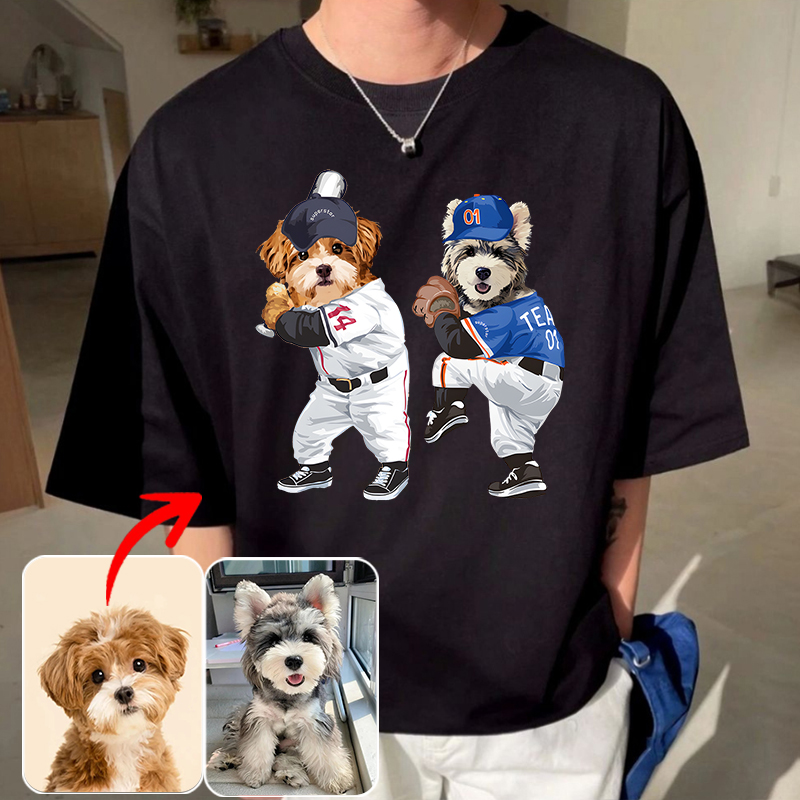 カスタムフワモコ部  プレミアムTシャツ  野球  2頭デザイン #210-1-2