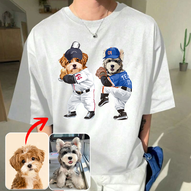 カスタムフワモコ部  プレミアムTシャツ  野球  2頭デザイン #210-1-2