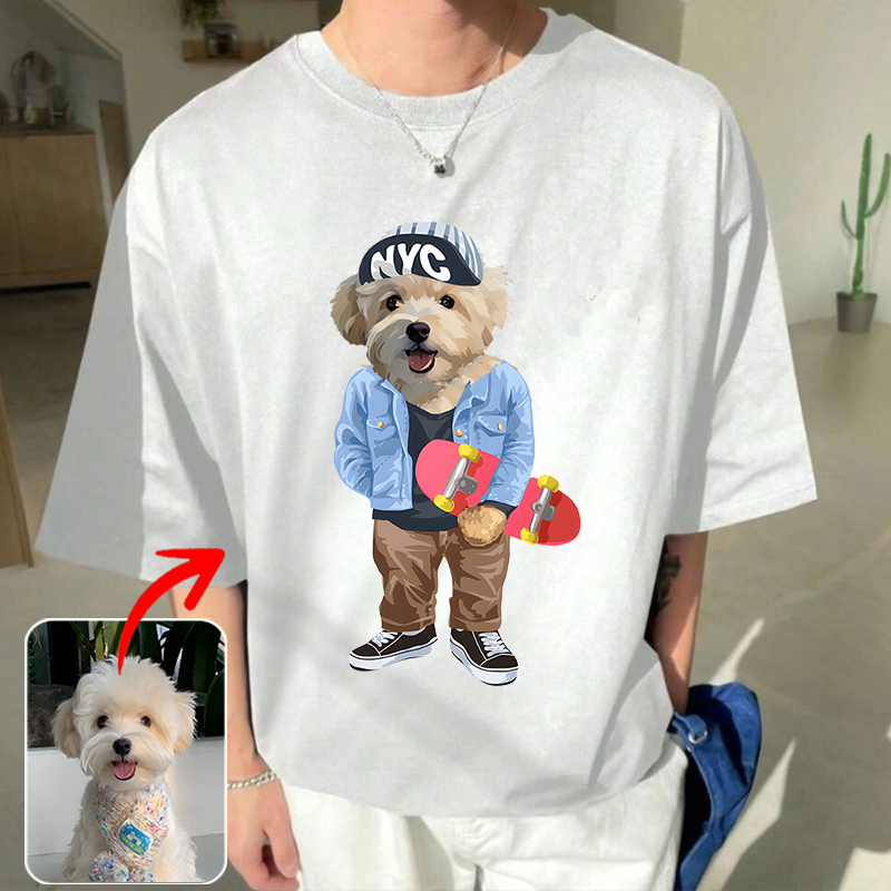 カスタムフワモコ部  プレミアムTシャツ スケボー １頭デザイン #250128-8