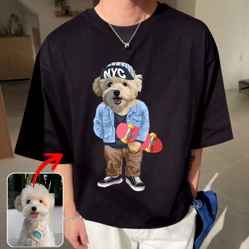 カスタムフワモコ部  プレミアムTシャツ スケボー １頭デザイン #250128-8