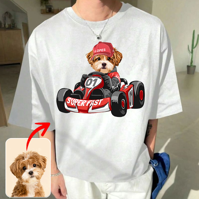 カスタムフワモコ部  プレミアムTシャツ   四輪レース  1頭デザイン 0316-2-1