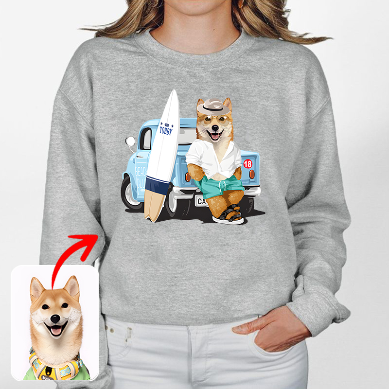 カスタムフワモコ部 　トレーナー  ビーチレジャー 1頭デザイン0328-2-3