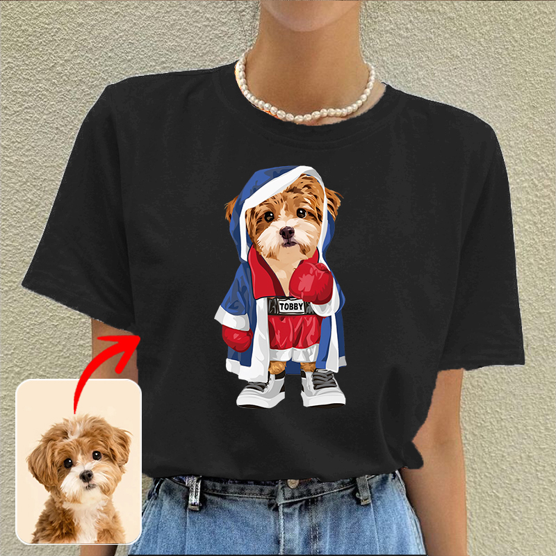 カスタムフワモコ部  プレミアムTシャツ  ボクシング  1頭デザイン 0416-1-1