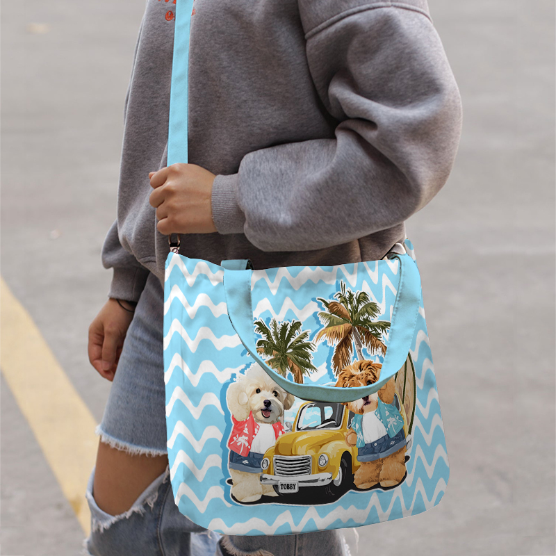 カスタムフワモコ部  2way ショルダートートバッグ  夏のサーフィン  2頭デザイン0514-3-1