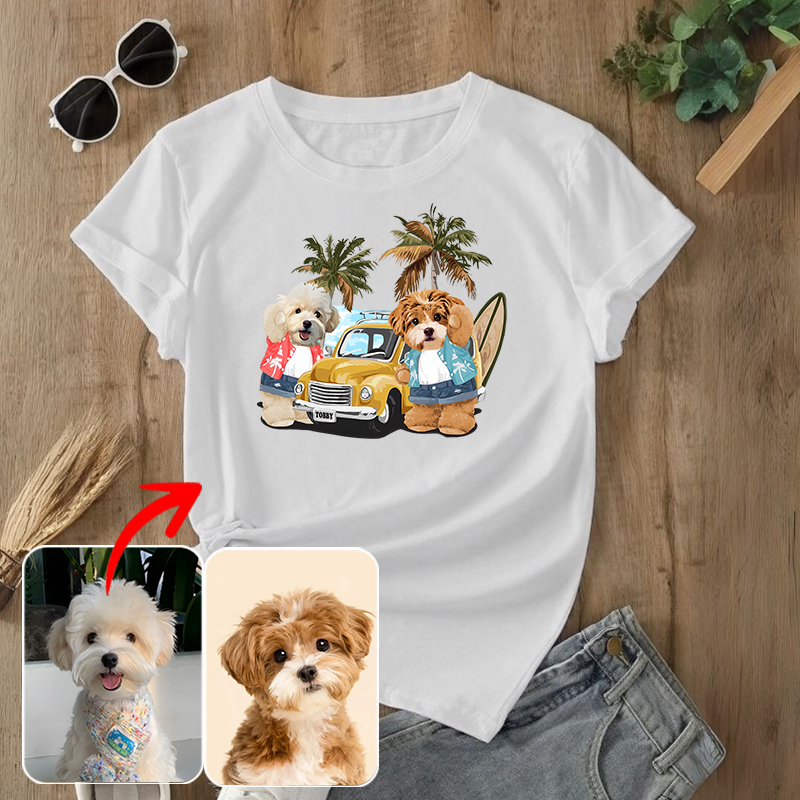 カスタムフワモコ部  プレミアムTシャツ  夏のサーフィン  2頭デザイン 0514-1-1