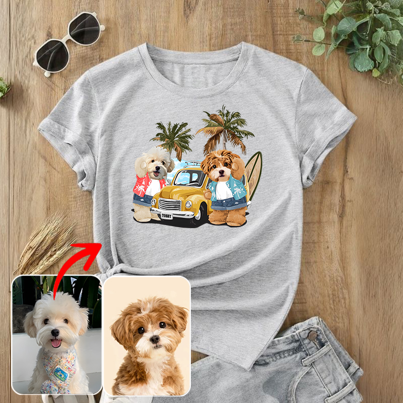 カスタムフワモコ部  プレミアムTシャツ  夏のサーフィン  2頭デザイン 0514-1-1