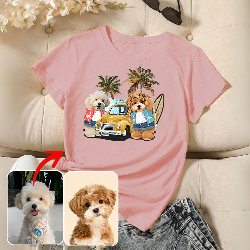 カスタムフワモコ部  プレミアムTシャツ  夏のサーフィン  2頭デザイン 0514-1-1