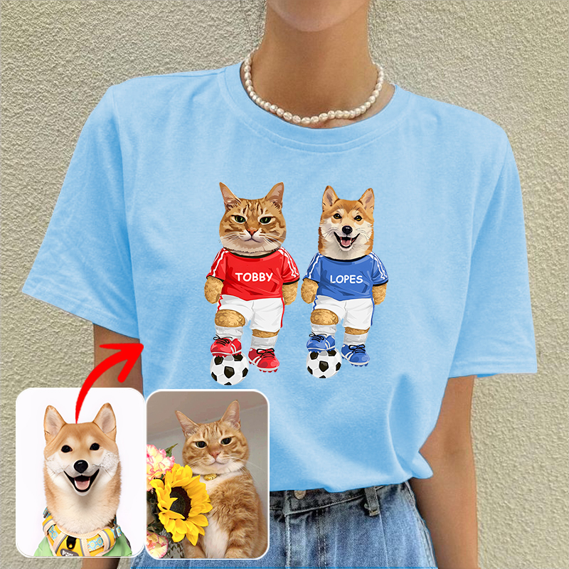 カスタムフワモコ部  プレミアムTシャツ  2人制サッカー  2頭デザイン 0510-1-2
