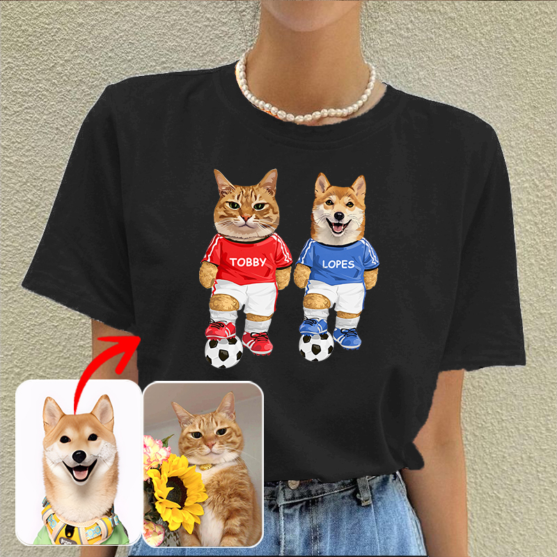 カスタムフワモコ部  プレミアムTシャツ  2人制サッカー  2頭デザイン 0510-1-2