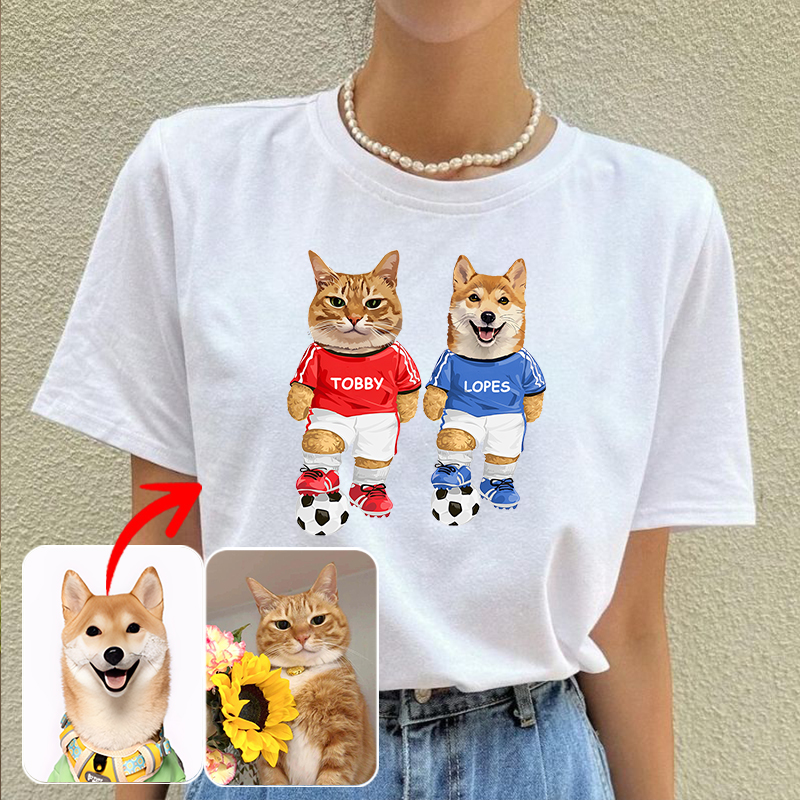 カスタムフワモコ部  プレミアムTシャツ  2人制サッカー  2頭デザイン 0510-1-2